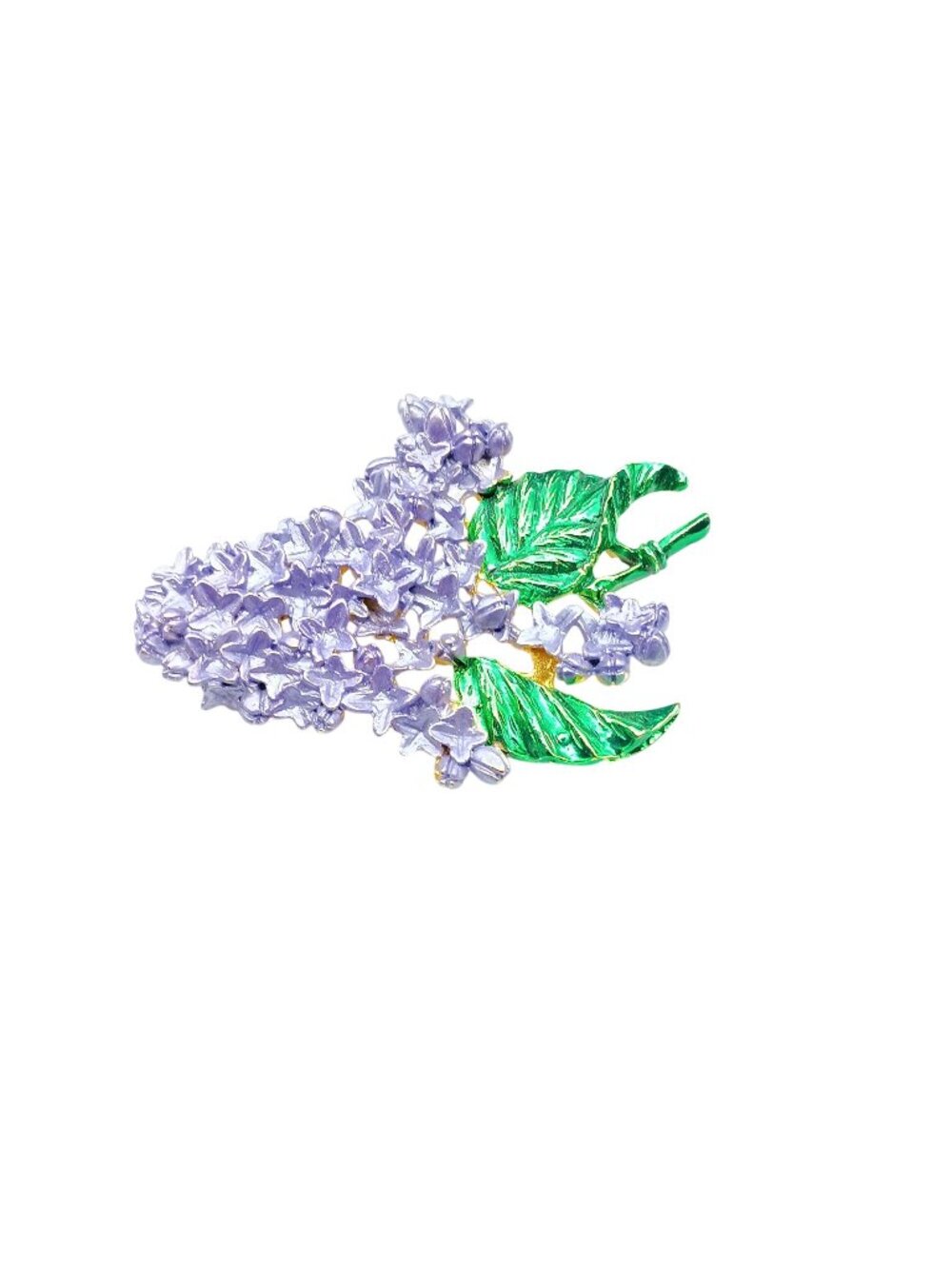 Vintage Lilac Flower Enamel & Gold-Tone Brooch Pin - Purple & Green Floral Jewel